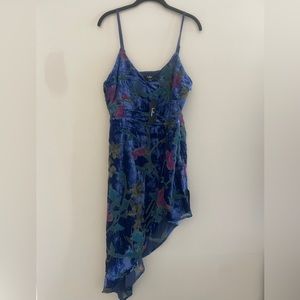 Lulu’s blue velvet asymmetrical mini dress